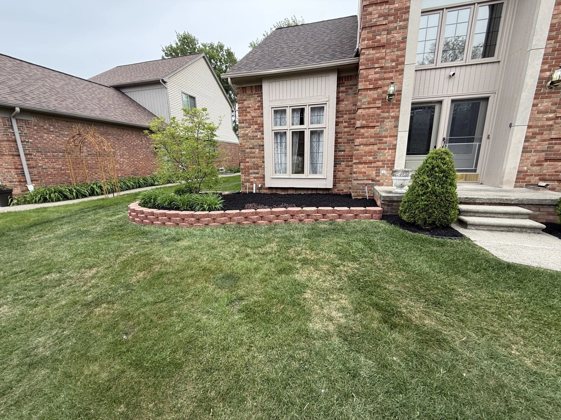 Retaining wall at a landscaped residential property